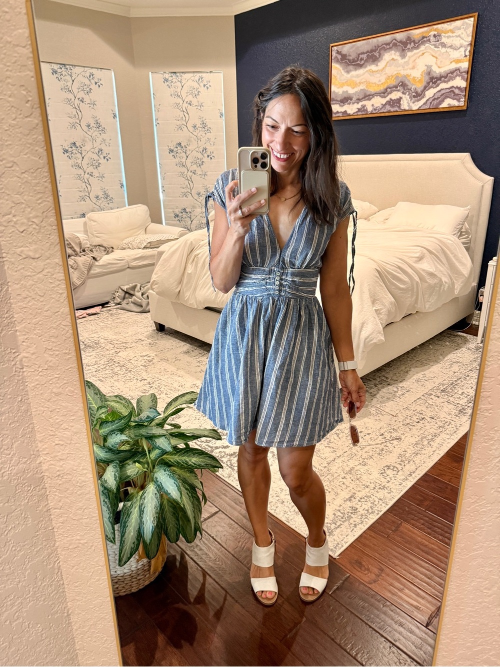 Free People Roll the Dice Blue and White Striped Mini Dress